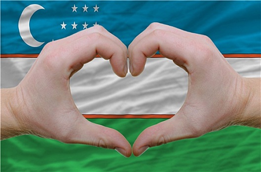 心形,喜爱,手势,展示,上方,旗帜,乌兹别克斯坦