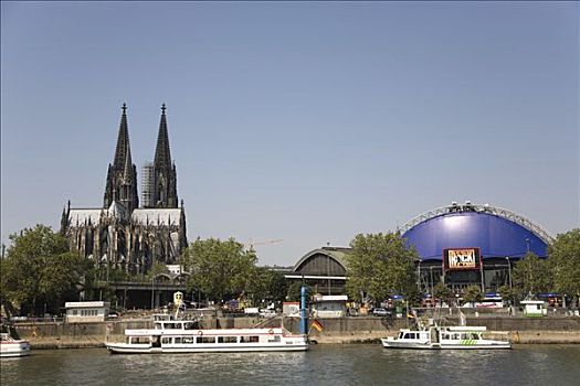 大教堂,莱茵河,船,港口,科隆,北莱茵威斯特伐利亚,德国,欧洲