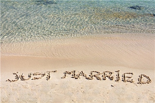 结婚,书写,沙子,漂亮,海滩