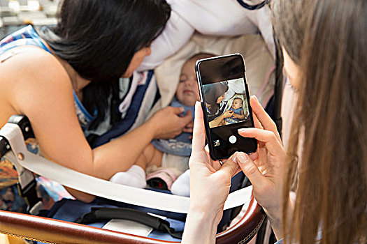 少妇,摄影,母亲,婴儿,女儿,智能手机