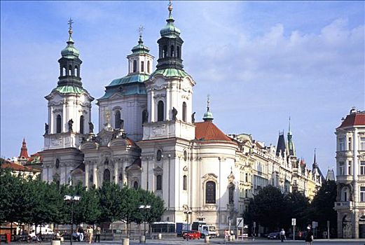 布拉格,全景,尼古拉斯,教堂,老城广场