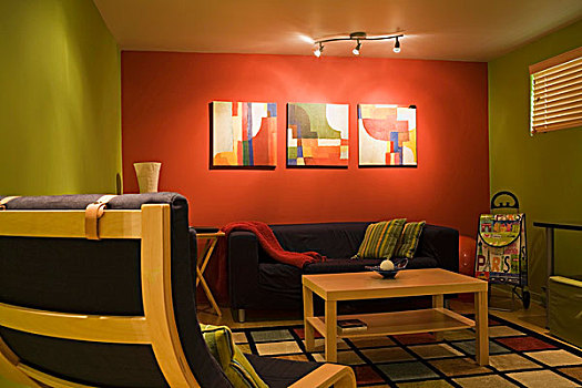 复古风格,客厅,墙壁,涂绘,红色,绿色