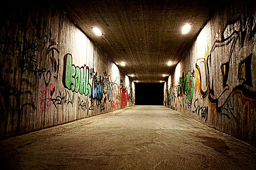 光亮,隧道,涂鸦,墙壁