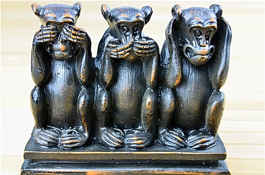 智慧,三个,木质,猴子,小雕像