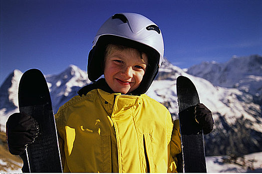 男孩,肖像,滑雪,少女峰,瑞士
