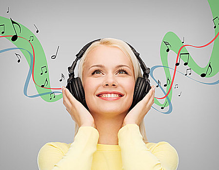 音乐,科技,概念,微笑,美女,听歌,耳机