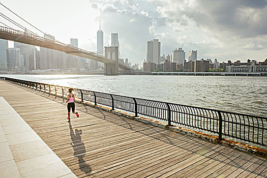 美女,跑步,跑,河边,布鲁克林,纽约,美国