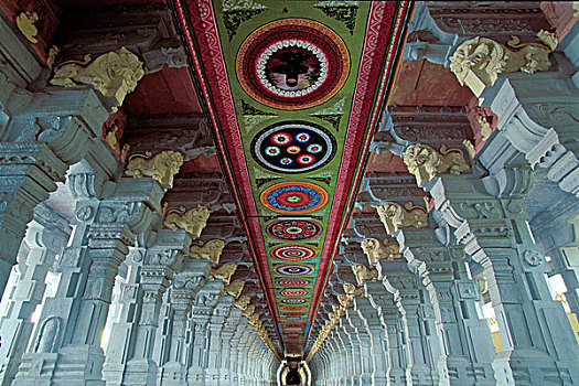 著名,走廊,庙宇,泰米尔纳德邦,印度南部,印度,亚洲