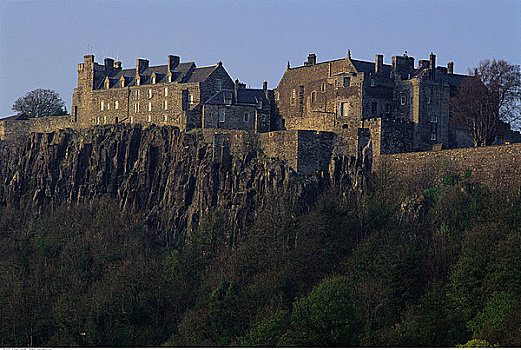 城堡,悬崖,树,苏格兰