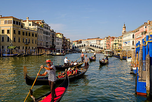 大运河,小船,旅游,正面,雷雅托桥,威尼斯,威尼托,意大利,欧洲