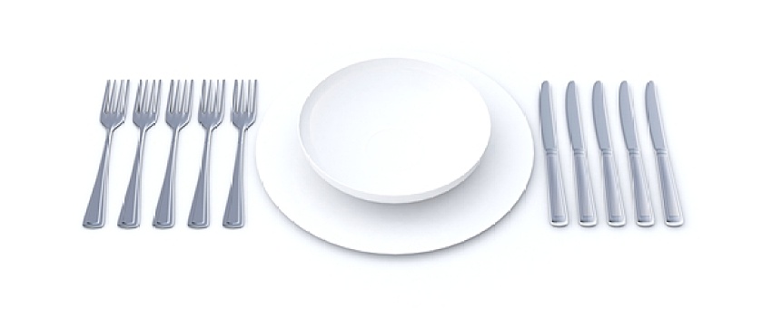 餐具摆放,白色,盘子,许多,餐具,长,菜单