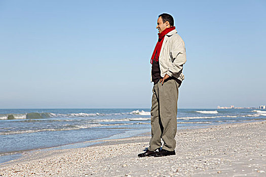 站立,男人,海滩,观景