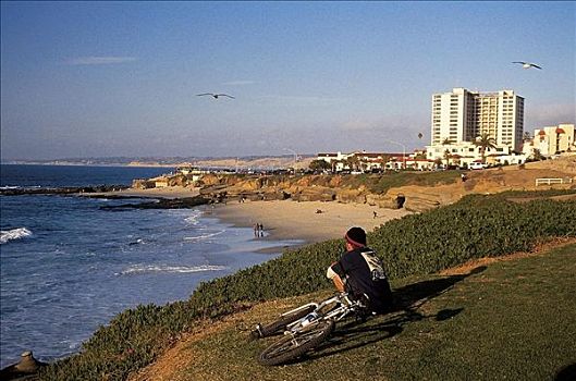 海滩,海岸,自行车,全景,圣地亚哥,加利福尼亚,美国,北美