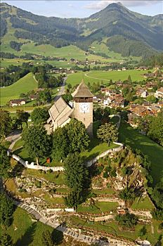 教堂,伯恩高地,航拍,瑞士