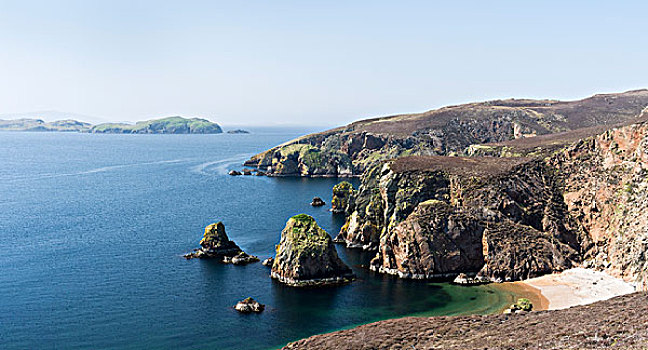大,红色,岛,著名,质朴,花冈岩,悬崖,海滩,设得兰群岛,苏格兰,大幅,尺寸