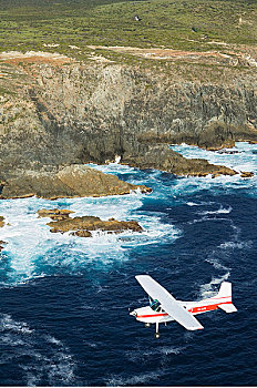 飞机,俯视,海岸线,国王岛,塔斯马尼亚,澳大利亚