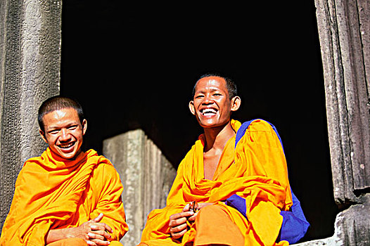 僧侣,寺院,巴雍寺,吴哥,柬埔寨