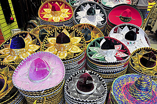 一堆,墨西哥帽,不同,尺寸,出售,墨西哥城,店