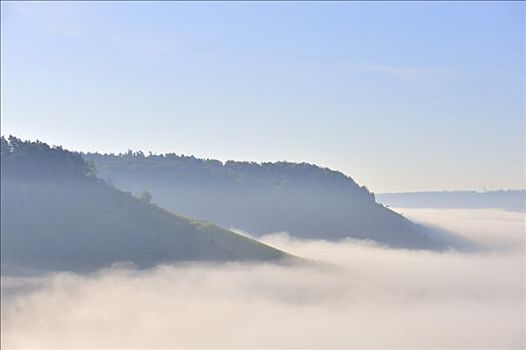 山,头,围绕,雾,山谷,巴登符腾堡,德国,欧洲