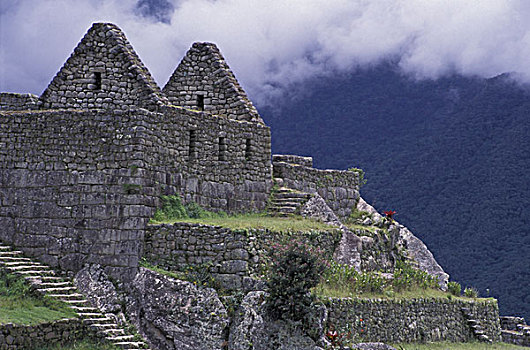 秘鲁,马丘比丘,印加遗址,三个,窗户,印象深刻,石头,遗址