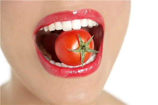 吃,红色,西红柿,微距,女人,嘴