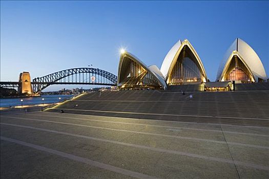 澳大利亚,新南威尔士,悉尼,黎明,风景,台阶,剧院,小湾,海港大桥