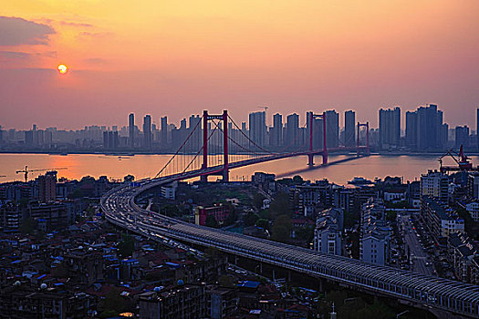 武汉城市风景鹦鹉洲长江大桥
