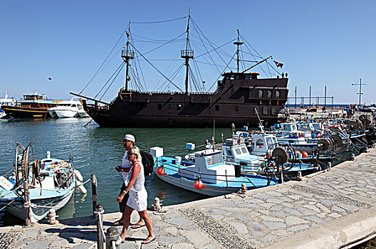 黑珍珠,仿制,海盗船,港口