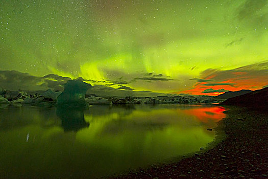 北极光,高处,湖,杰古沙龙湖,冰岛,欧洲
