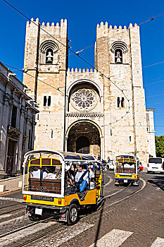 黄色,出租车,旅游,街道,大教堂,里斯本,阿尔法马区,地区,葡萄牙