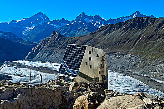 太阳能电池板,蒙特卡罗,粉色,小屋,策马特峰,瓦莱,瑞士,欧洲