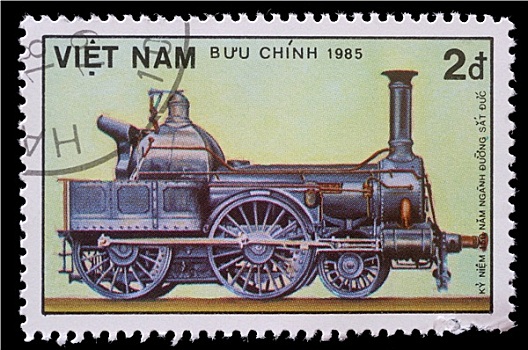 邮票,越南,展示,火车头