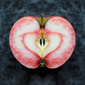 俯视,靠近,对称,半个苹果,红色,心形,污渍