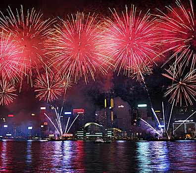 香港,烟花,维多利亚港,都市