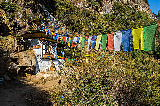 祈祷,旗帜,虎穴寺,寺院,悬挂,悬崖,不丹