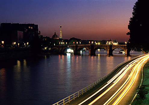 法国,巴黎,汽车,旅行,码头,靠近,塞纳河,夜晚