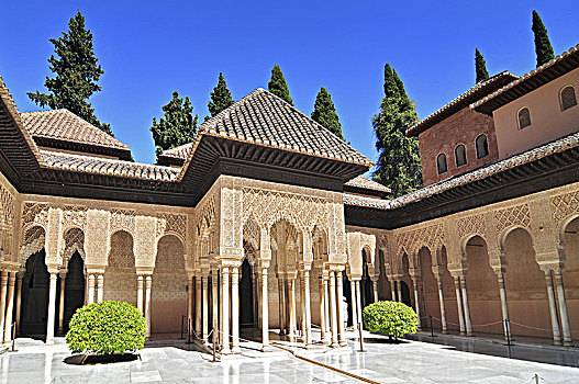 摩尔风格,建筑,狮子院,阿尔罕布拉,格拉纳达,安达卢西亚,西班牙,欧洲