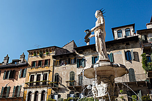 喷泉,雕塑,圣母玛利亚,广场,维罗纳