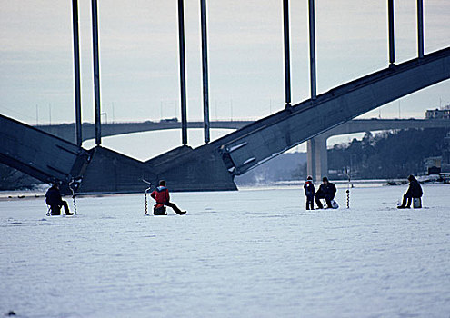 瑞典,人,捕鱼,冰冻,河