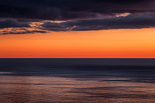 夜空,上方,海洋,红色,天空,日落,靠近,亚速尔群岛,葡萄牙,欧洲