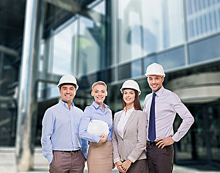 建筑,团队,商务,概念,群体,微笑,商务人士,白色,头盔