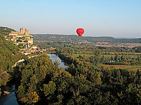 法国,阿基坦,热气球,飞跃,山谷