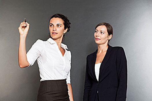 两个女人,虚拟,显示屏,黑色,背景