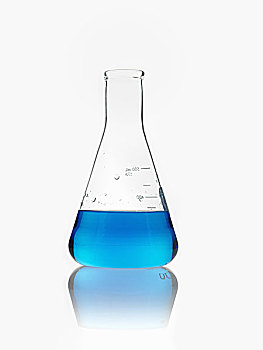 锥形,科学,玻璃器皿,长颈瓶,蓝色,液体