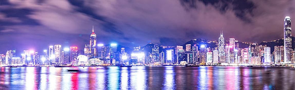 香港,天际线,维多利亚湾,夜景