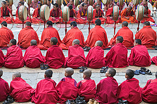 不丹,僧侣,鼓,庆贺,节日,宗派寺院