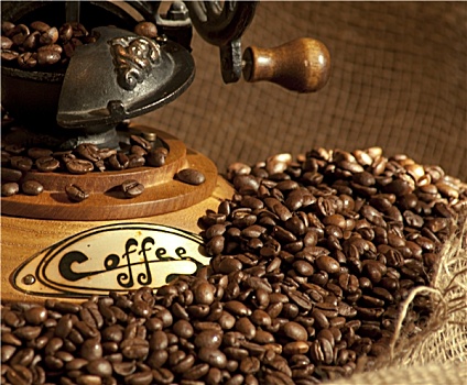 老式,咖啡研磨机,咖啡豆