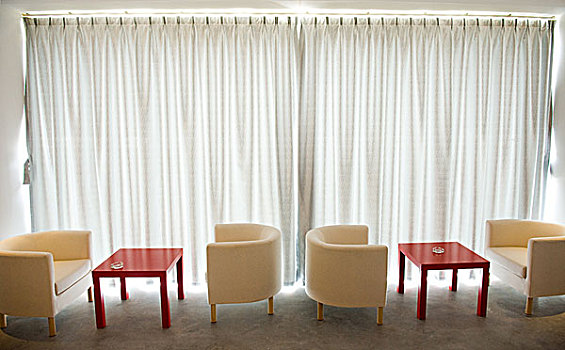 办公室,咖啡馆,舒适,椅子,红色,桌子,旁侧,帘