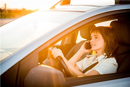 女人,驾驶,汽车,打电话