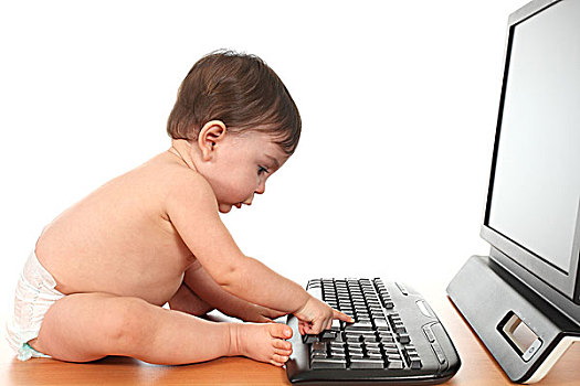 婴儿,打字,进入,电脑键盘